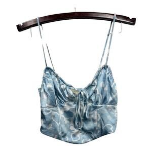 LA Hearts by PacSun Heart Print Satin Cami Top Size Med Blue White Coquette Y2K
